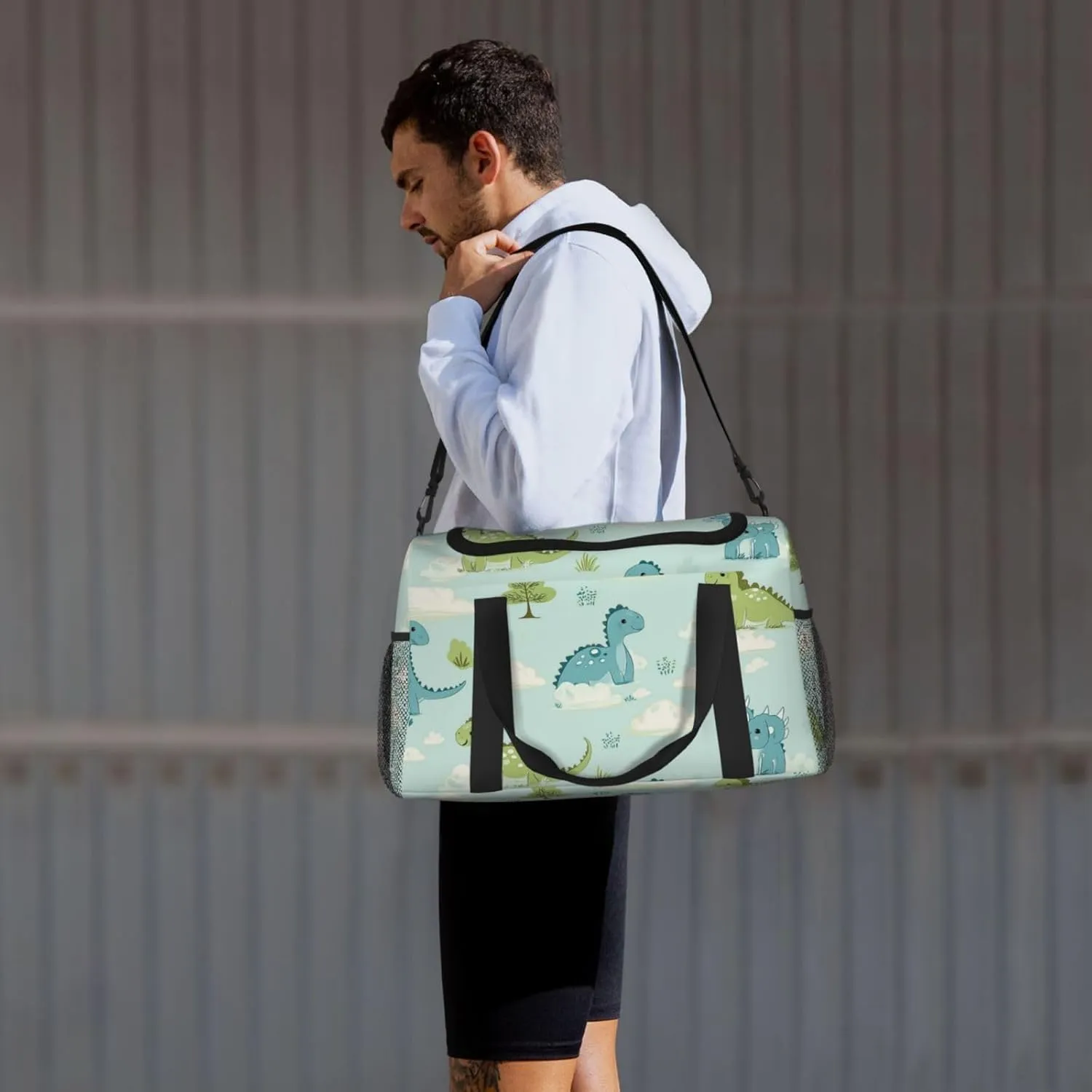 Cartoon Baby Dinosaurs Duffle Bag Foldable Travel Tote Bag Carry On Large Weekender Overnight Bags Waterproof Gym Bag For Women Men