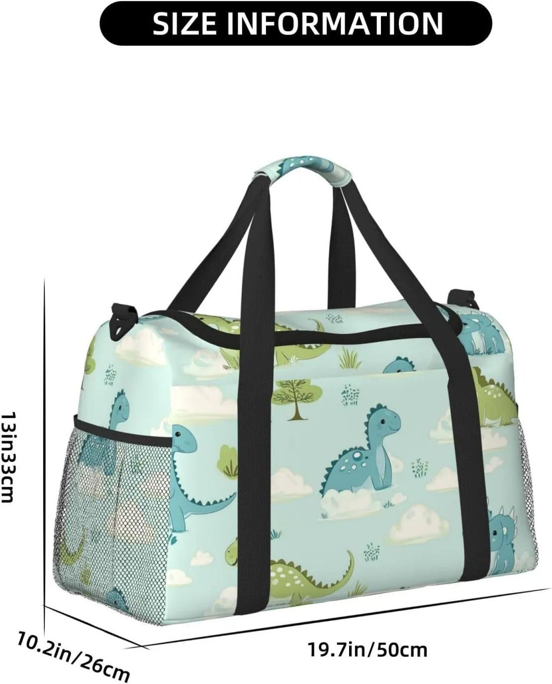 Cartoon Baby Dinosaurs Duffle Bag Foldable Travel Tote Bag Carry On Large Weekender Overnight Bags Waterproof Gym Bag For Women Men