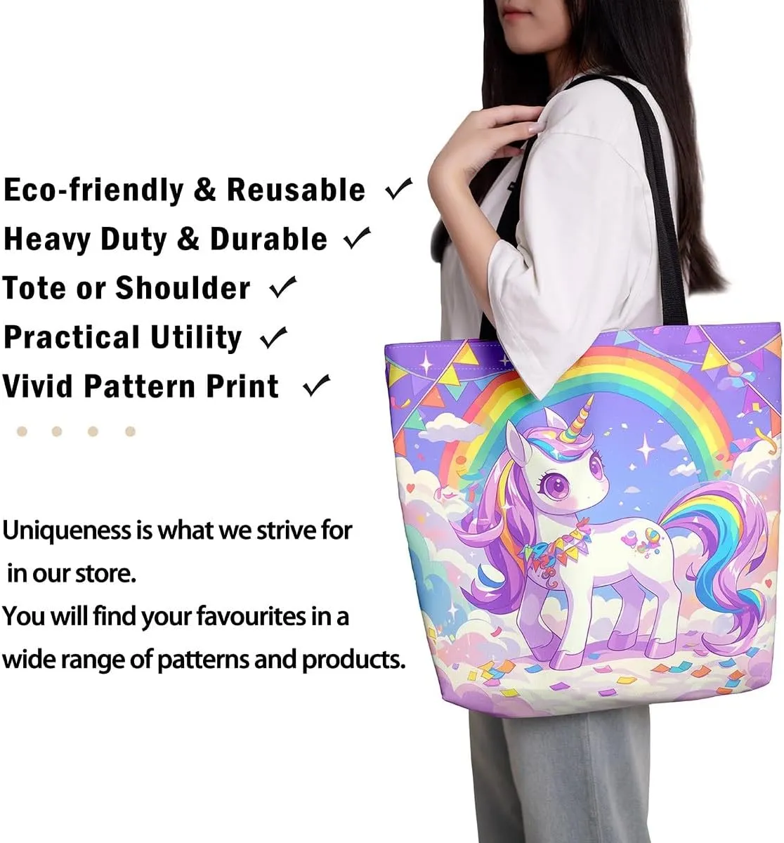 Cartoon Black Cute Girls Canvas Tote Bag
