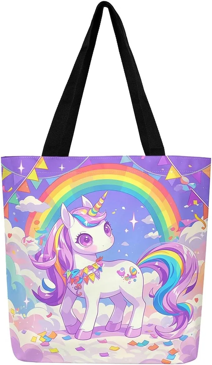 Cartoon Black Cute Girls Canvas Tote Bag