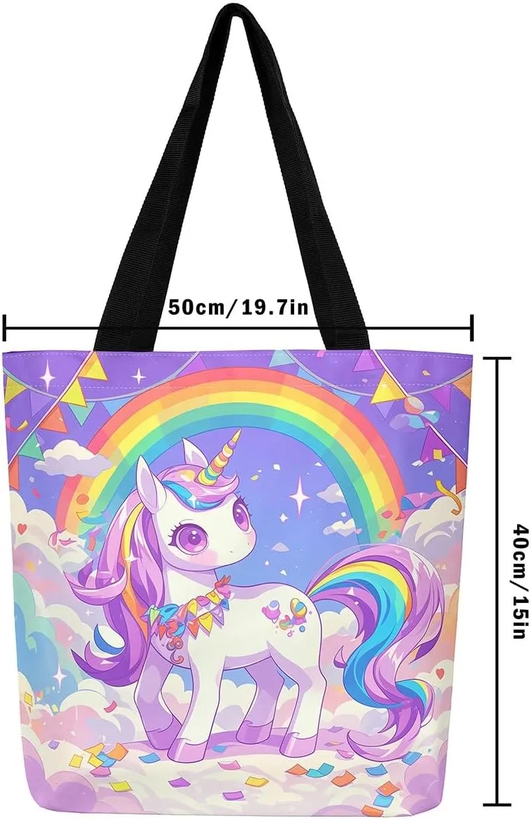 Cartoon Black Cute Girls Canvas Tote Bag