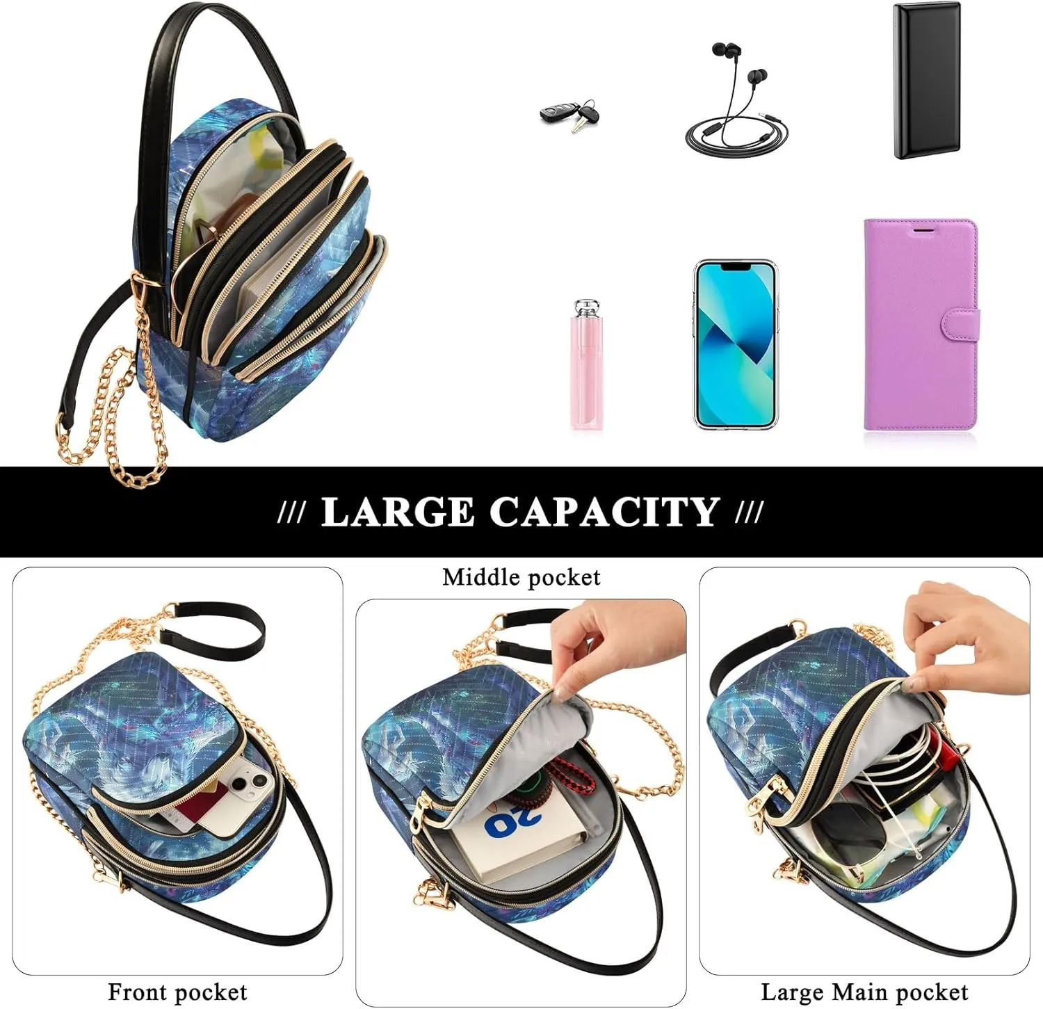 Cartoon Cat Star Cute Shoulder Bags for Women Chain Bags with Leather Handle