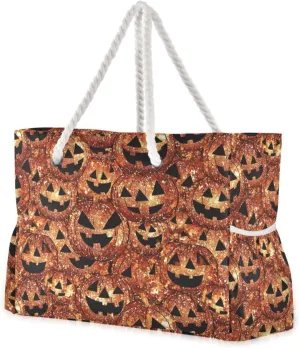 Cartoon Cute Christmas Orange Sequin Pumpkin Sturdy Duffel Bag Sports Tote with side pocketes Bags For Women Perfect for Travel Pool Swim Beach Vacation Necessities