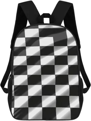 Casual Backpack for Men Women Waterproof Lightweight Daypack Travel Laptop Bag Black White Race Checkered Flag