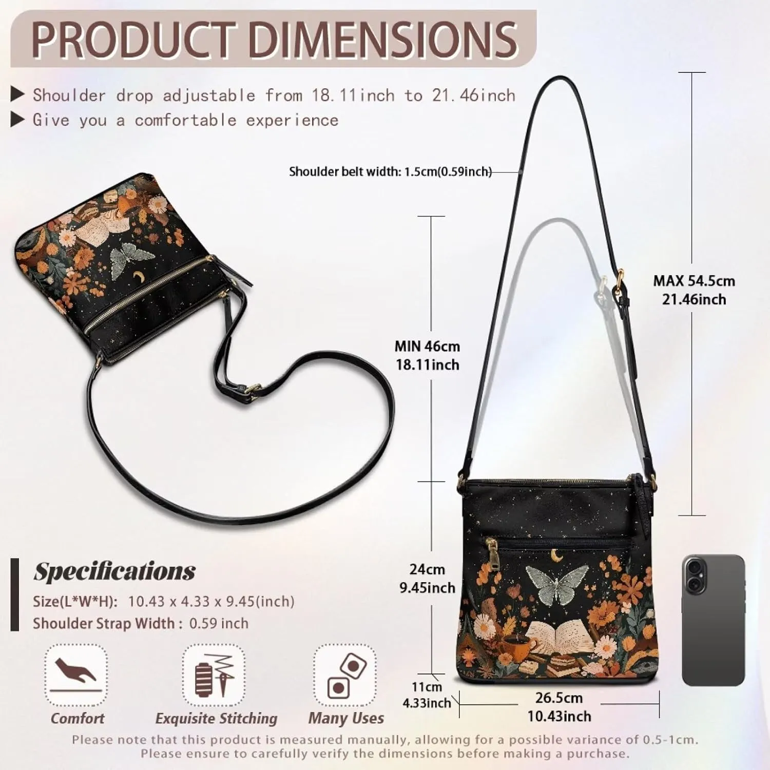 Casual Crossbody Bags for Women PU Shoulder Purse Bag Lightweight Messenger Bag with Zipper for Travel Shopping