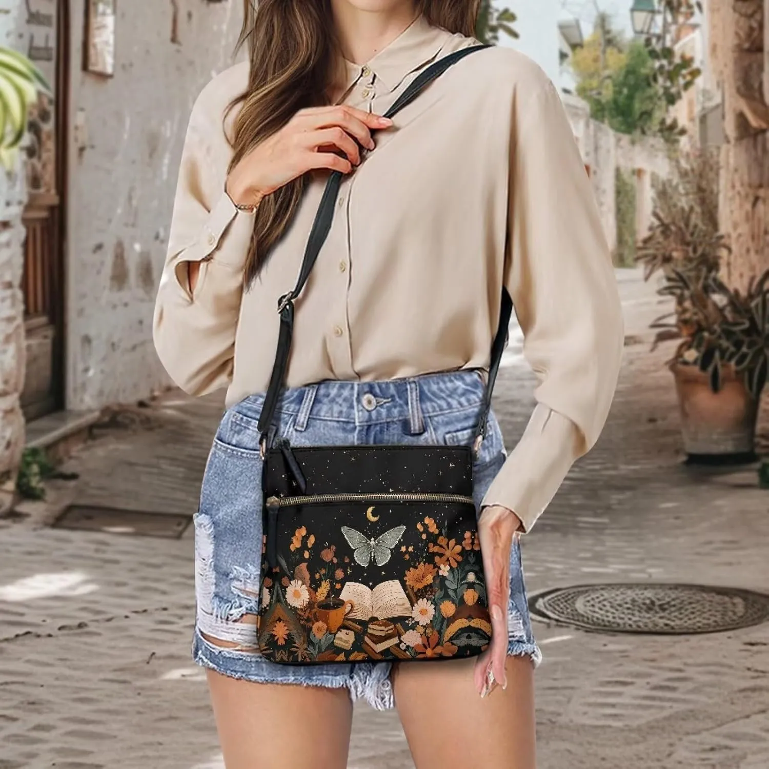 Casual Crossbody Bags for Women PU Shoulder Purse Bag Lightweight Messenger Bag with Zipper for Travel Shopping