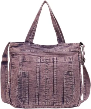 Casual New Jean Tote Bag for Women, Retro Denim Crossbody Shoulder Hobo Bag with Zipper