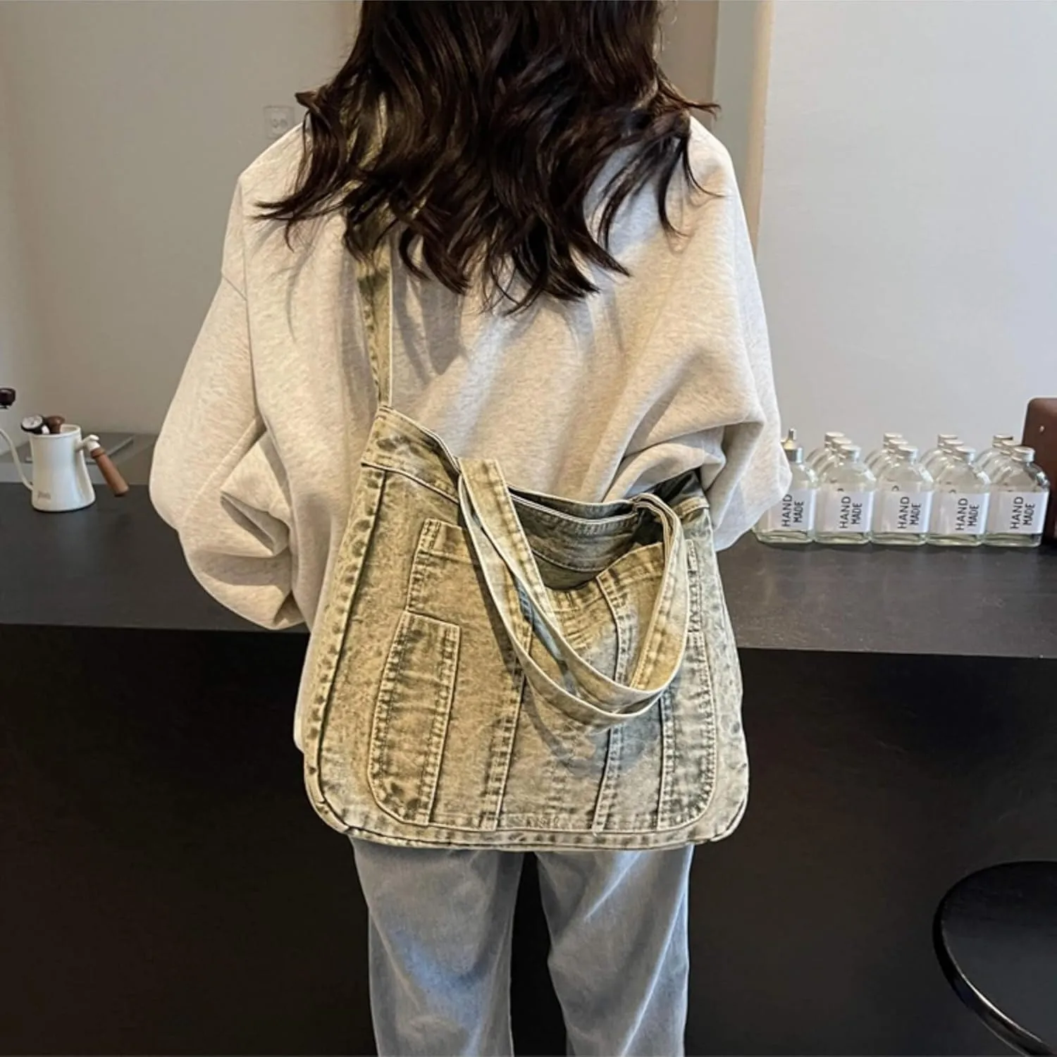 Casual New Jean Tote Bag for Women, Retro Denim Crossbody Shoulder Hobo Bag with Zipper