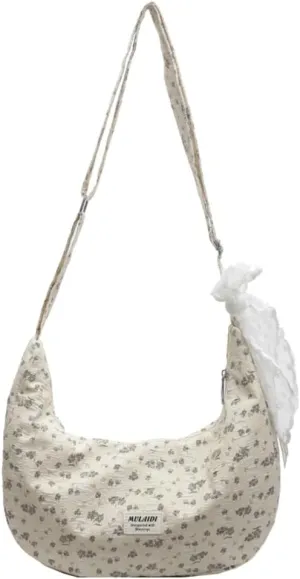 Casual Tote Bag for Women Crossbody Bag Floral Purses Cotton Handbags Shoulder Bag Dumpling Bag With Lace Ribbon Travel 2024