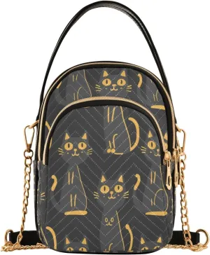 Cat Reflection Black Crossbody Handbags for Women Casual Leather Shoulder Phone Purse