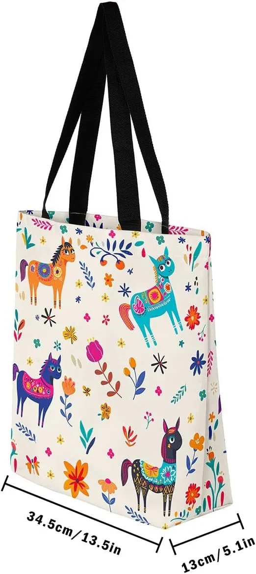 Cat Tote Bag,Cartoon Cat Flowers Canvas Tote Bag