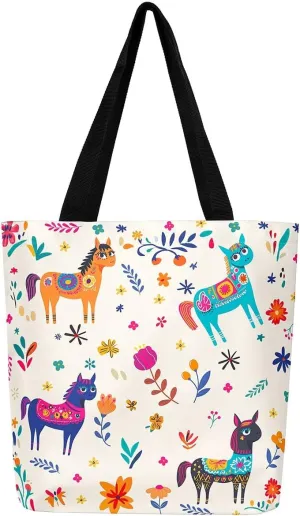 Cat Tote Bag,Cartoon Cat Flowers Canvas Tote Bag