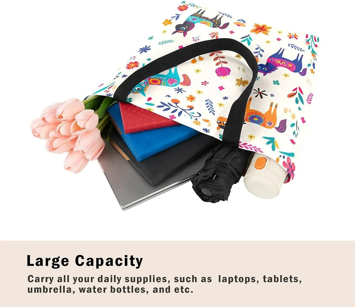 Cat Tote Bag,Cartoon Cat Flowers Canvas Tote Bag