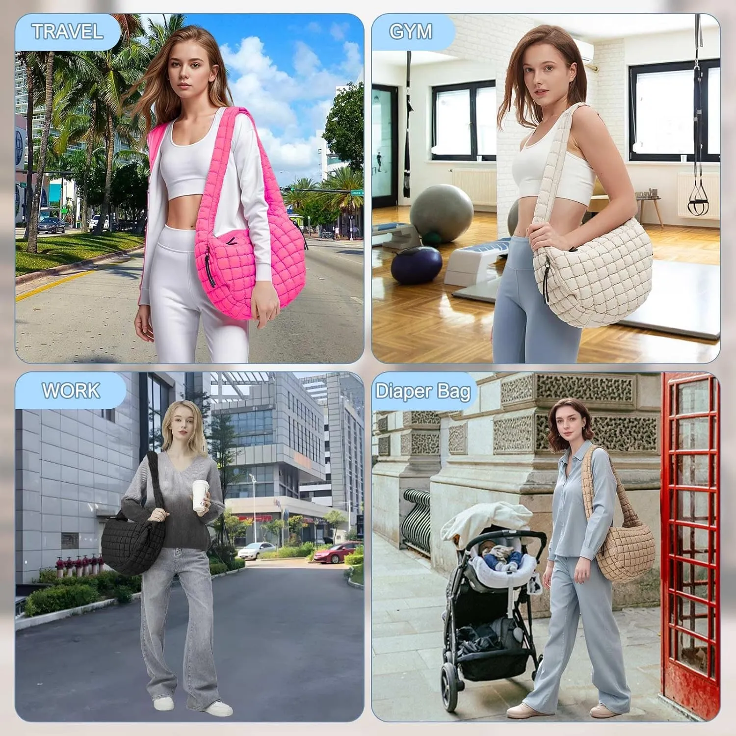CATMICOO Puffer Tote Bag for Women: Carryall Puff Shoulder Bag for Travel - Lightweight Quilted Bag for Gym