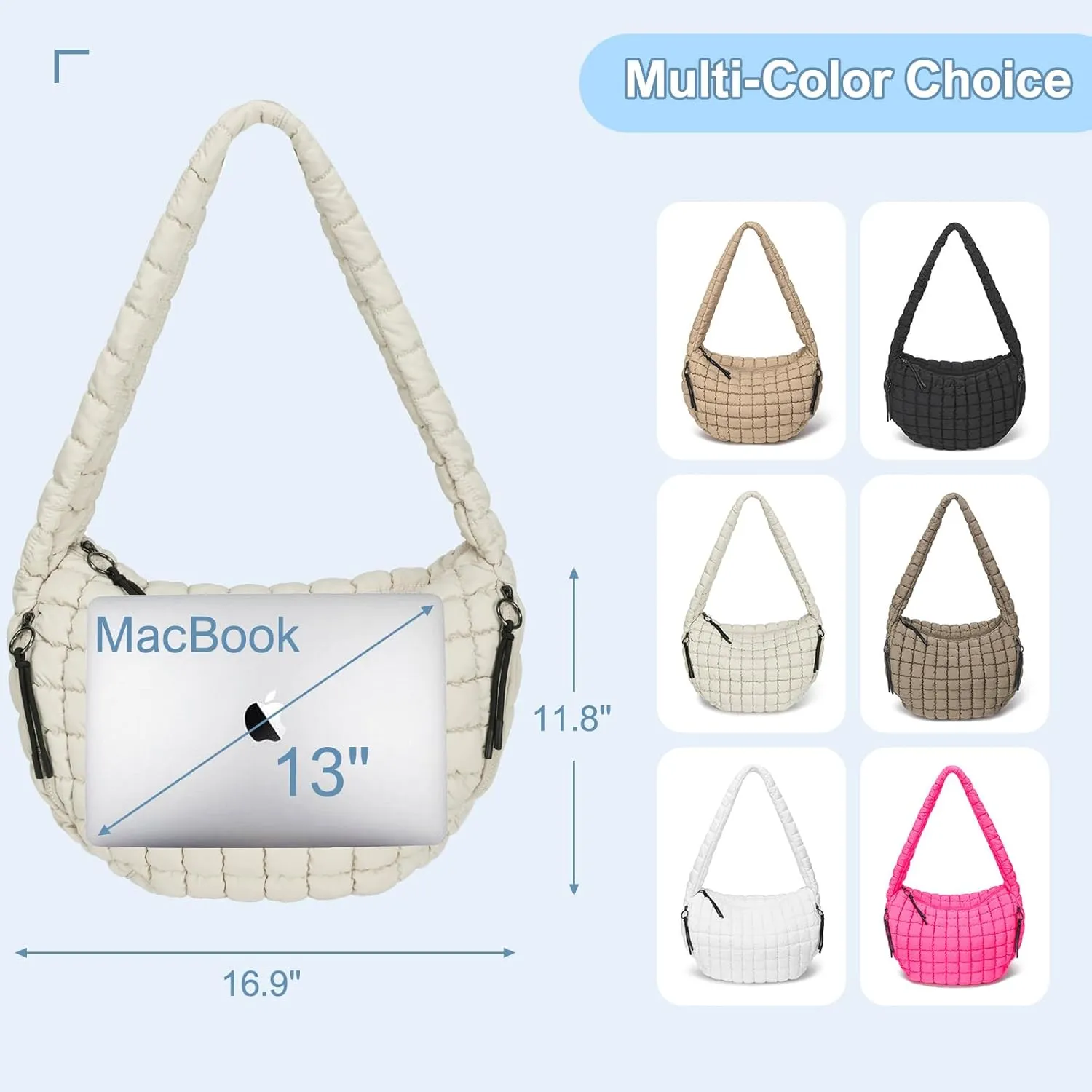 CATMICOO Puffer Tote Bag for Women: Carryall Puff Shoulder Bag for Travel - Lightweight Quilted Bag for Gym