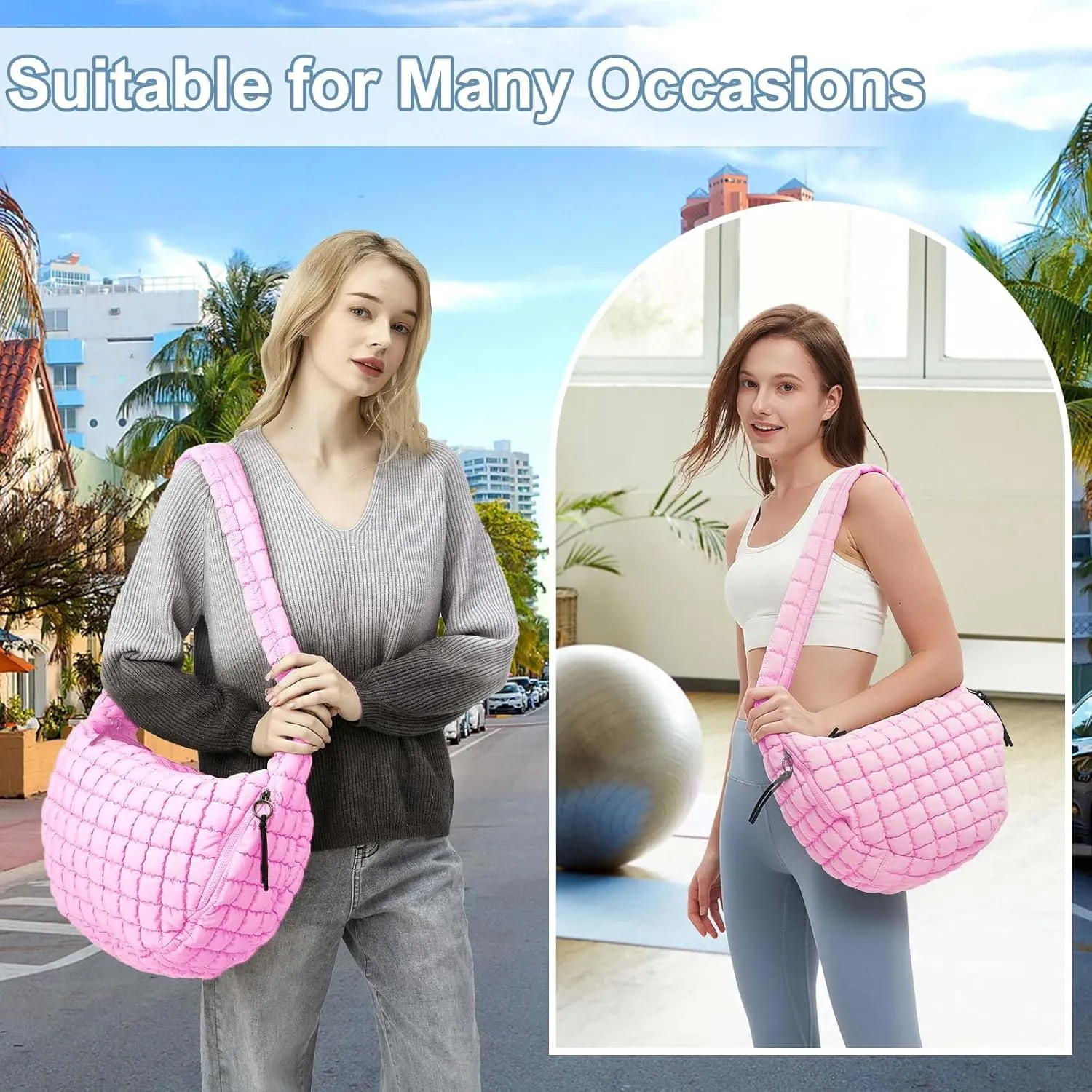 CATMICOO Puffer Tote Bag for Women: Carryall Puff Shoulder Bag for Travel - Lightweight Quilted Bag for Gym