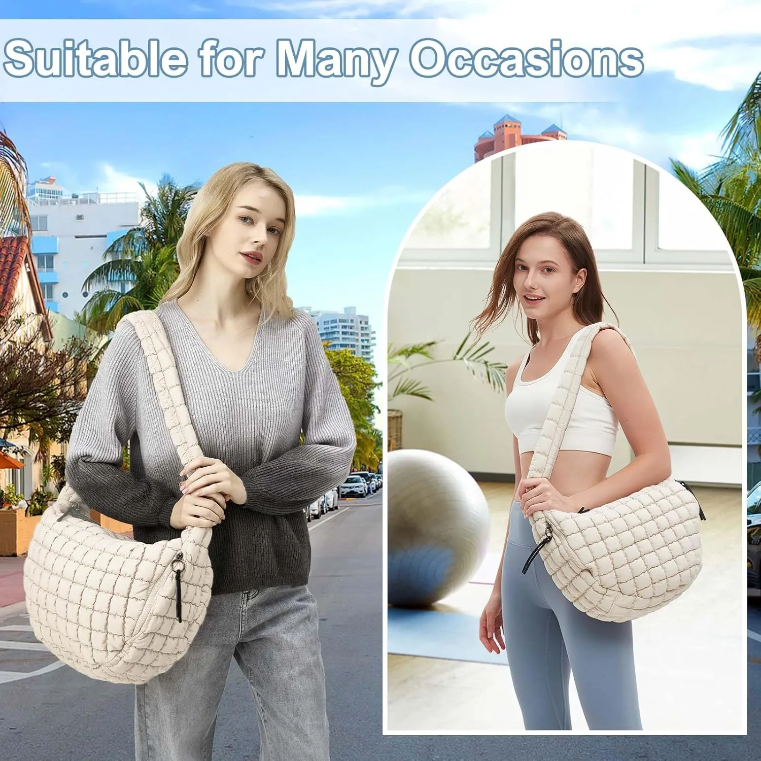 CATMICOO Puffer Tote Bag for Women: Carryall Puff Shoulder Bag for Travel - Lightweight Quilted Bag for Gym