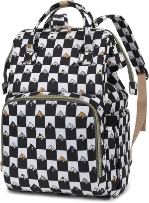 Checkered Cat Women Laptop Backpack, College School Backpack Bookbag 15.6 Inch Computer Backpacks for Work Business Travel