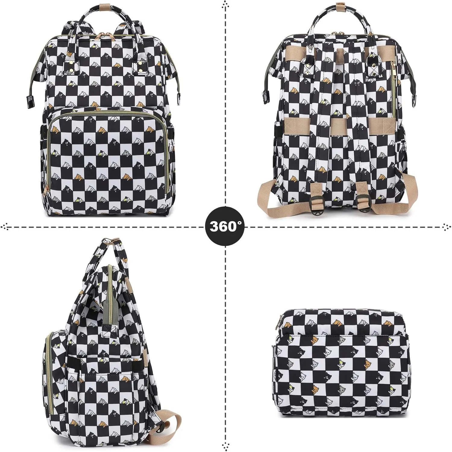 Checkered Cat Women Laptop Backpack, College School Backpack Bookbag 15.6 Inch Computer Backpacks for Work Business Travel