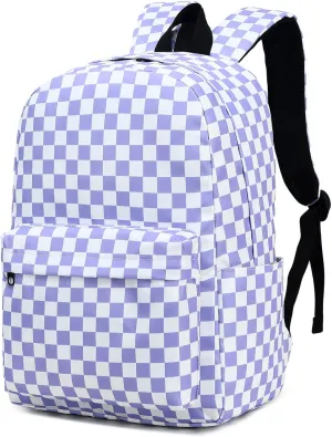 Checkered Girls Backpack for Elementary Middle School, Kids Teens School Bag Women College Bookbag Laptop Backpacks (Purple)