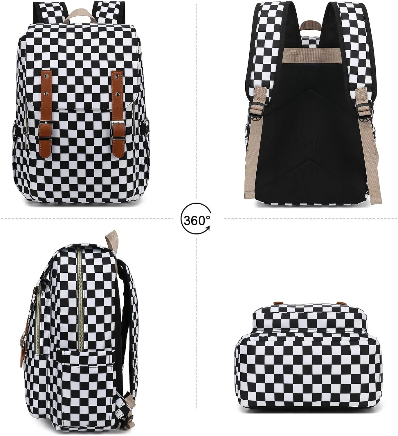 Checkered Laptop Backpack for Women Girls, 15.6 inch College School Backpacks Travel Casual Daypack
