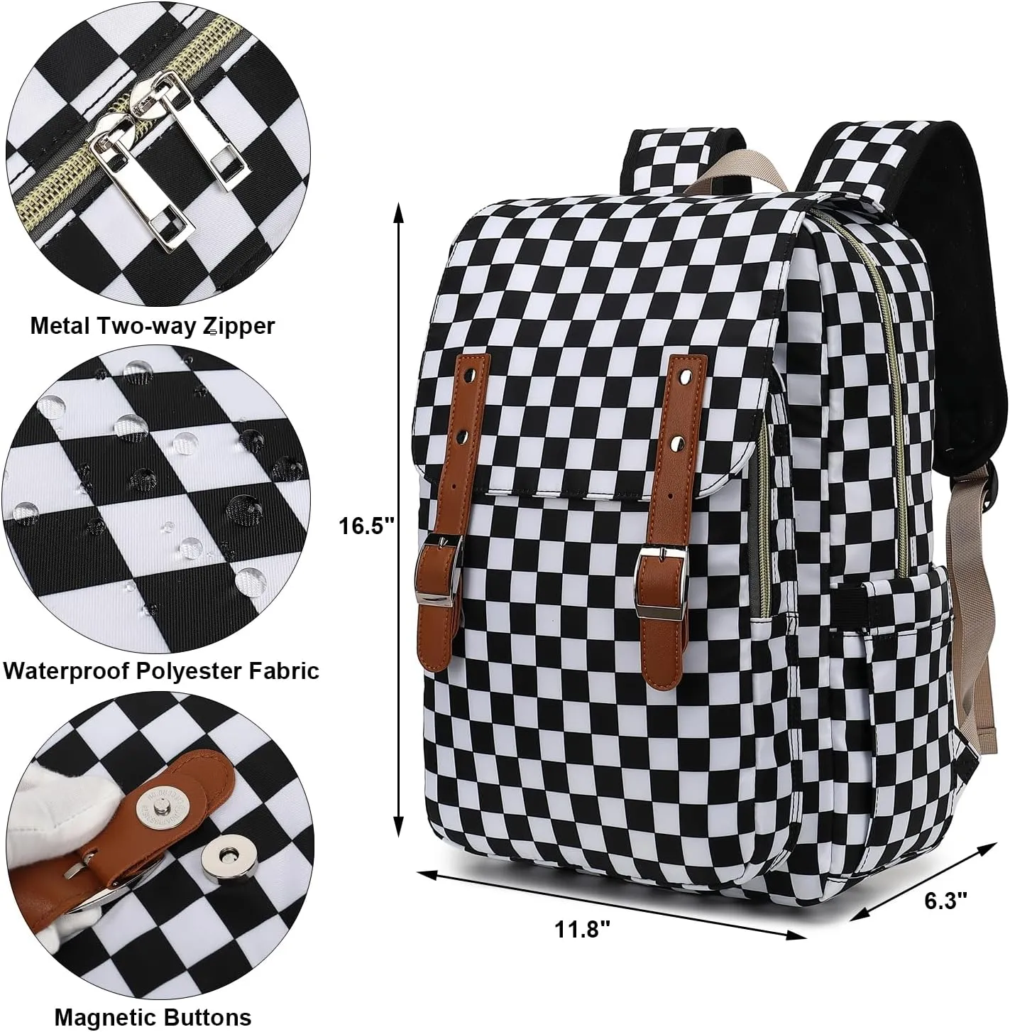 Checkered Laptop Backpack for Women Girls, 15.6 inch College School Backpacks Travel Casual Daypack