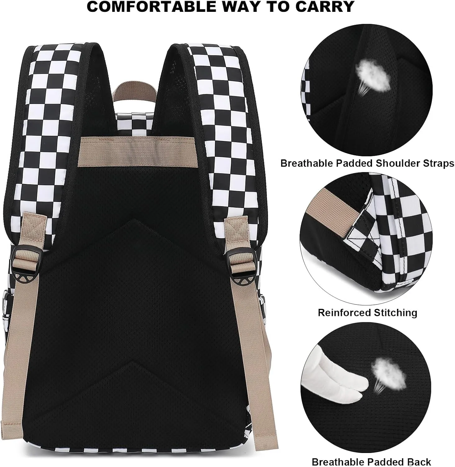 Checkered Laptop Backpack for Women Girls, 15.6 inch College School Backpacks Travel Casual Daypack