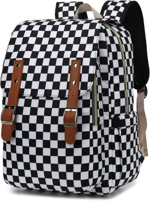 Checkered Laptop Backpack for Women Girls, 15.6 inch College School Backpacks Travel Casual Daypack
