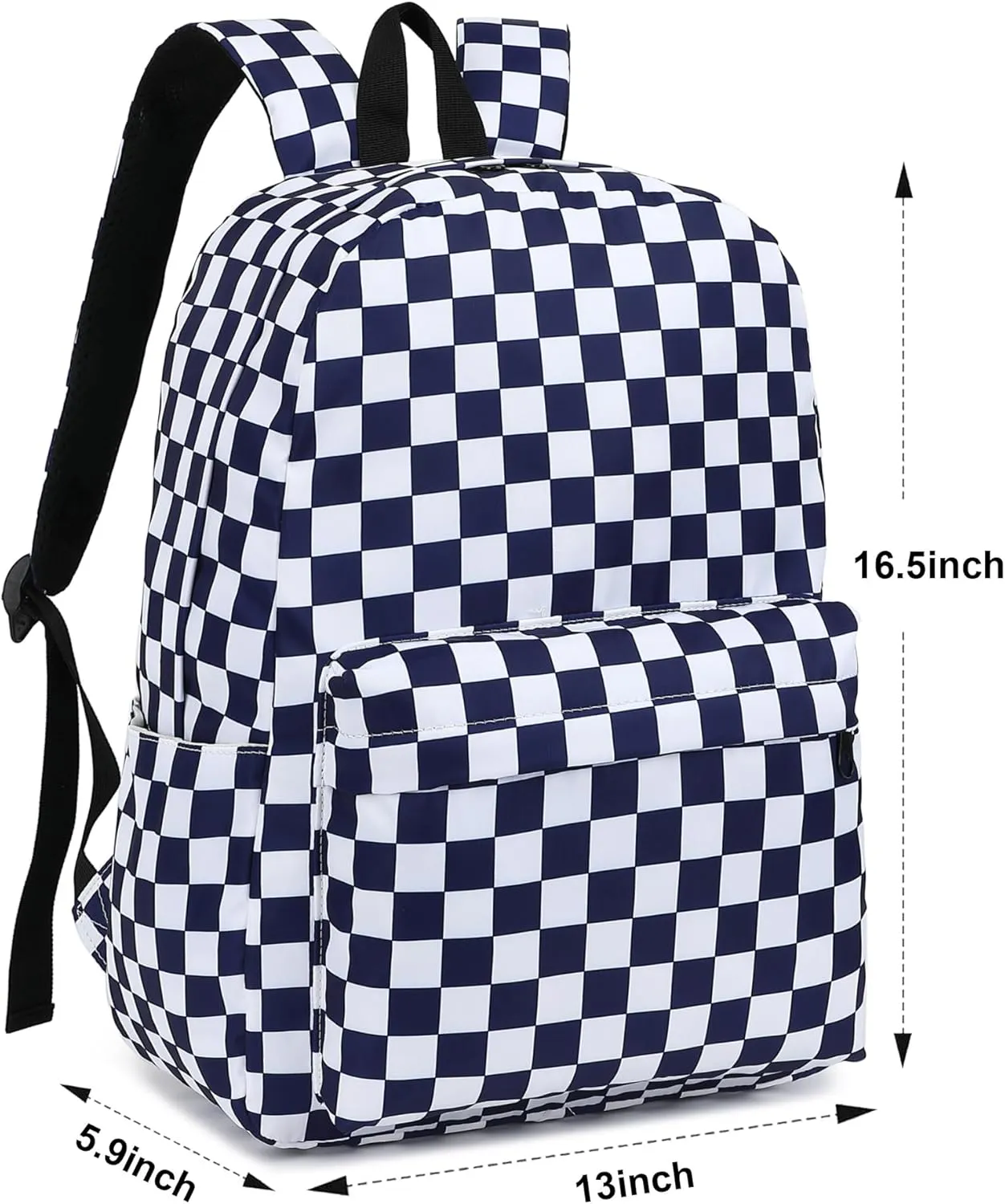 Checkered School Backpack for Girls Women, Kids Teens School Bags College Bookbags Ladies Laptop Backpacks (Navy Blue)