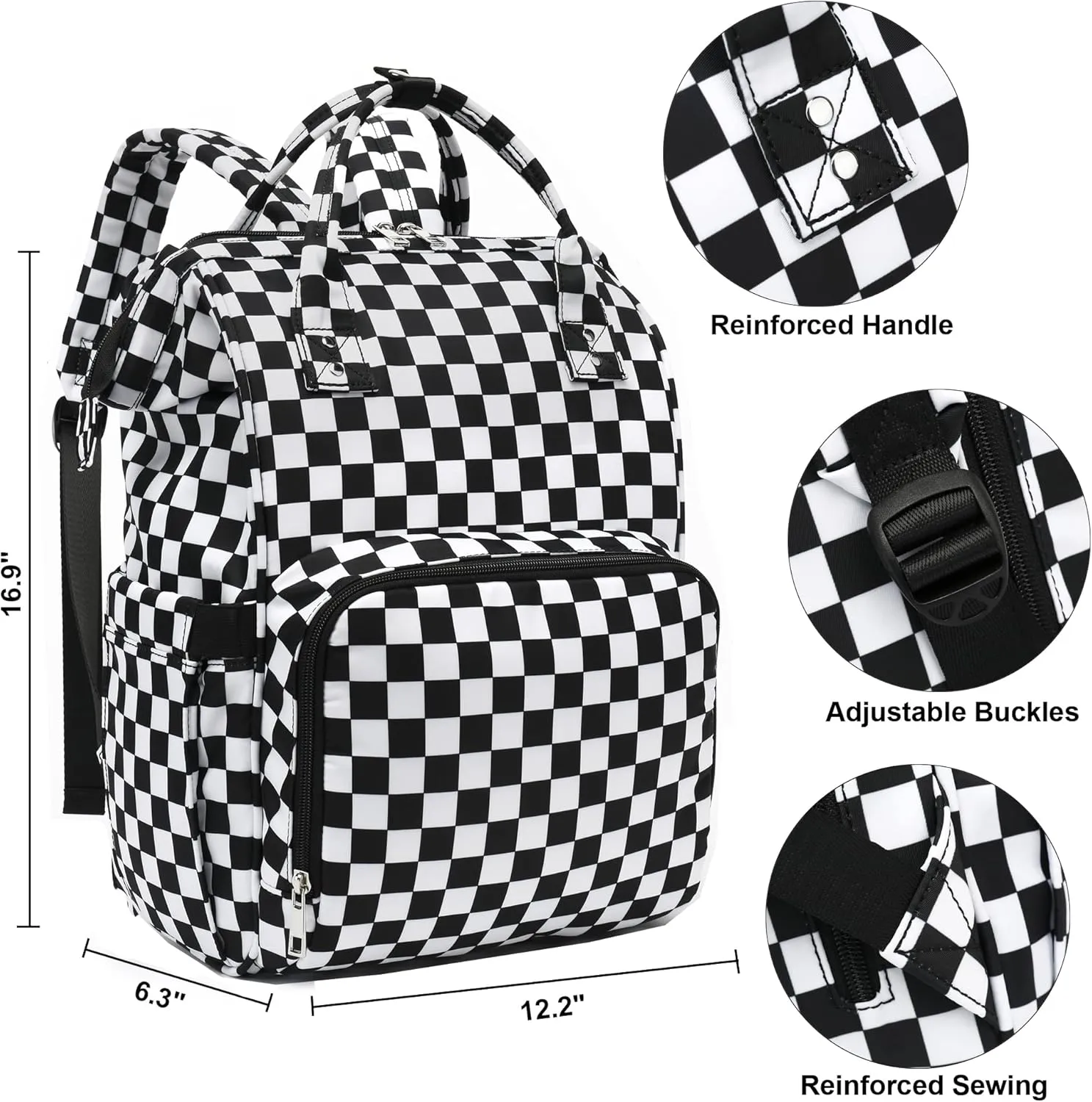 Checkered Women Laptop Backpack, College School Backpack Bookbag 15.6 Inch Computer Backpacks for Work Business Travel