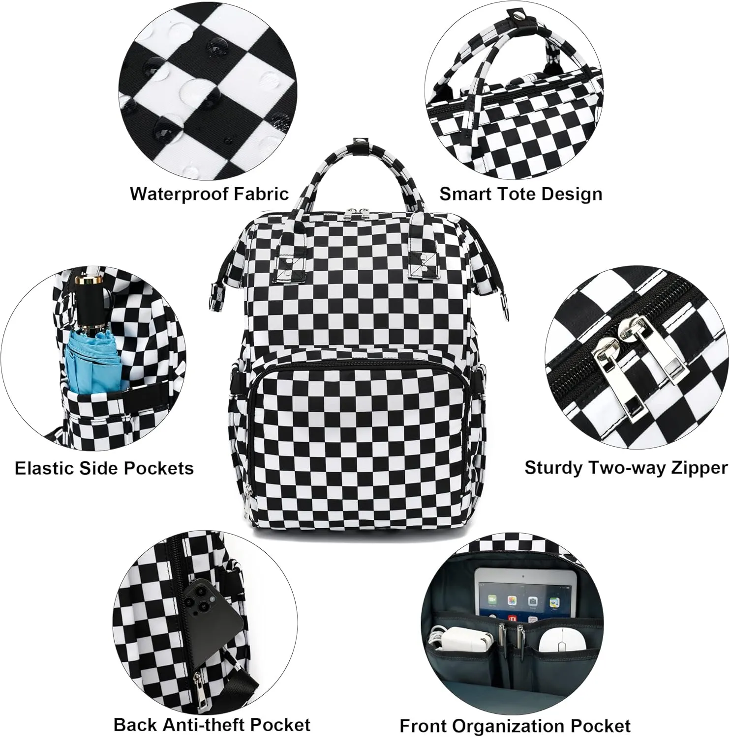 Checkered Women Laptop Backpack, College School Backpack Bookbag 15.6 Inch Computer Backpacks for Work Business Travel