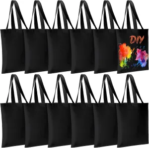 CHENGU 12 Pack Sublimation Tote Bags Blank Canvas Bag Reusable Grocery 15.7x12 Inch Washable Heat Transfer Bulk DIY Craft(Black)