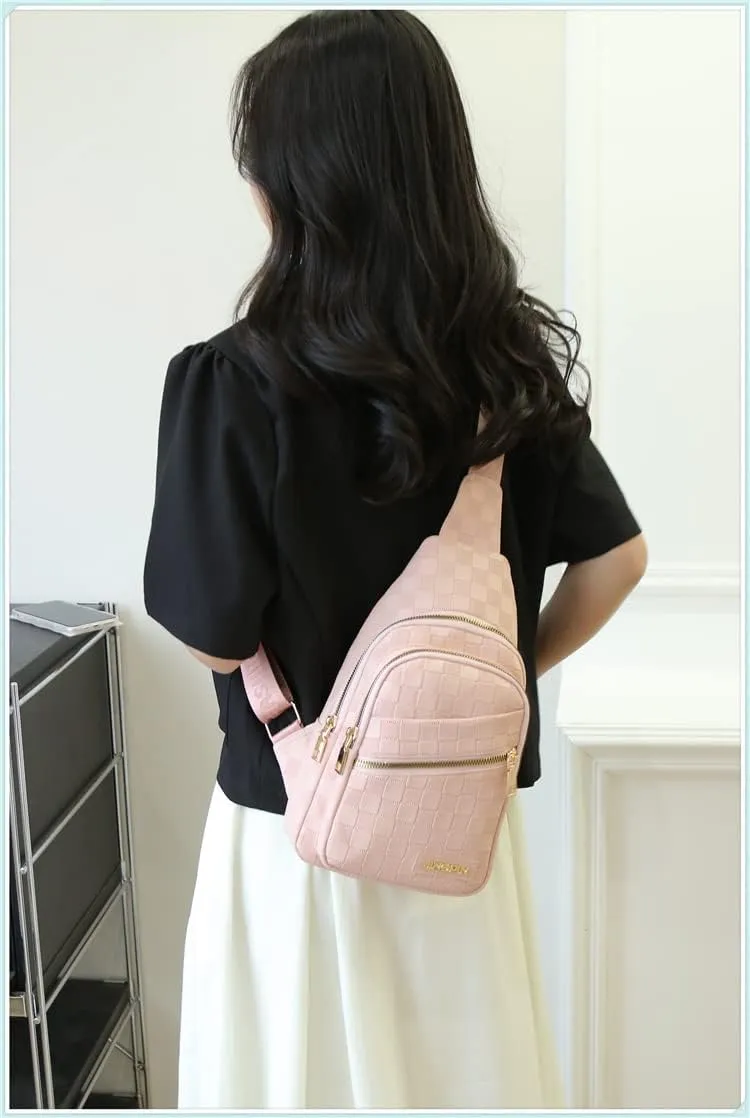 Chest Sling Bag Women Crossbody Shoulder Sling Backpack Checkered Chest Fanny Daypack Adjustable