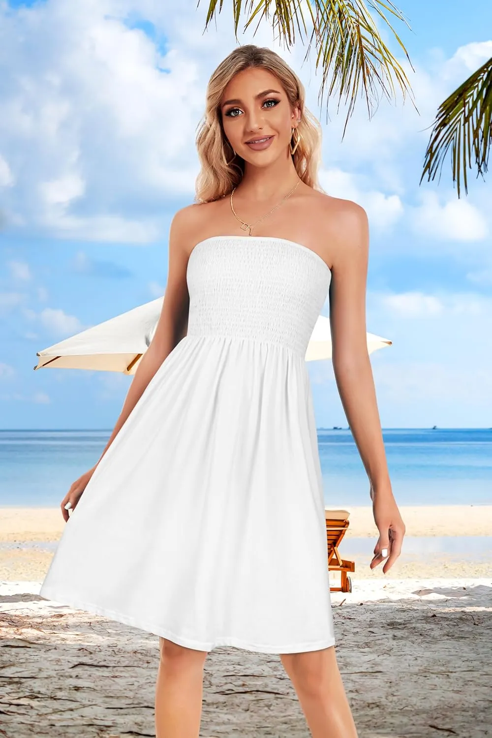 CHICGAL Summer Dresses for Women Beach Cover Ups Strapless Boho Floral Print Sundress