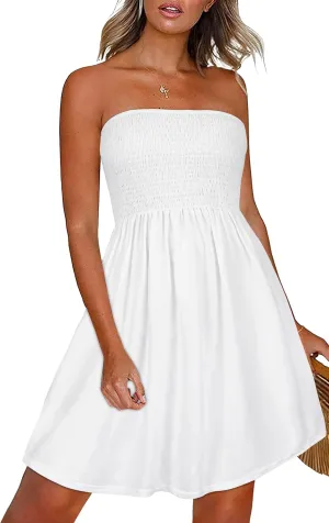 CHICGAL Summer Dresses for Women Beach Cover Ups Strapless Boho Floral Print Sundress