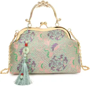 Chinese Lace Embroidery Evening Bag,Vintage Embroidery Clutch Handbag with Tassel for Women