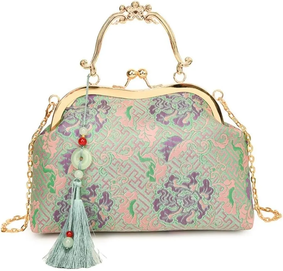 Chinese Lace Embroidery Evening Bag,Vintage Embroidery Clutch Handbag with Tassel for Women