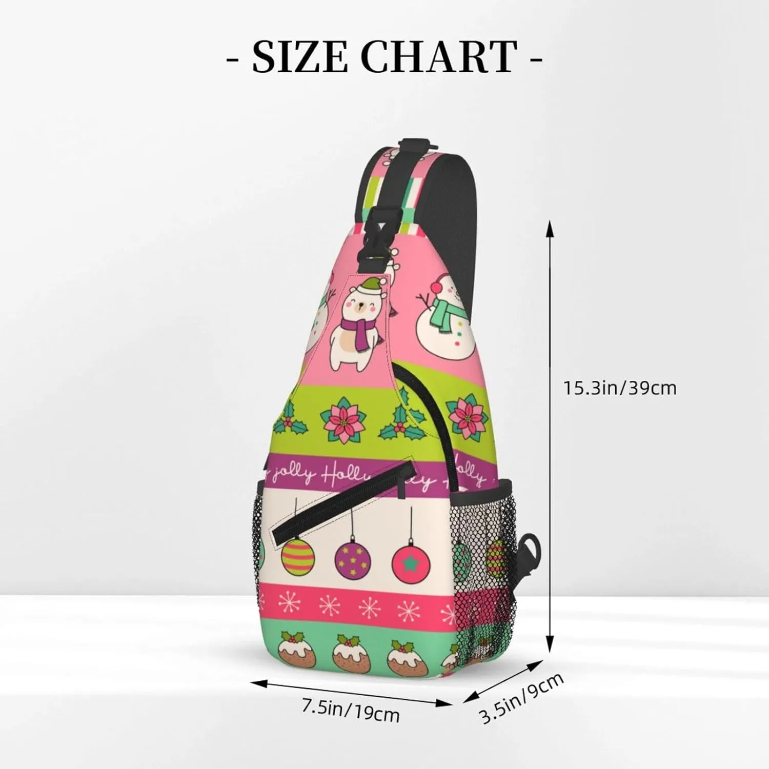 Christmas Checkered bell Crossbody Sling Bag Adjustable Holiday Pattern With Christmas Candies Chest Bag Shoulder Bag Backpack