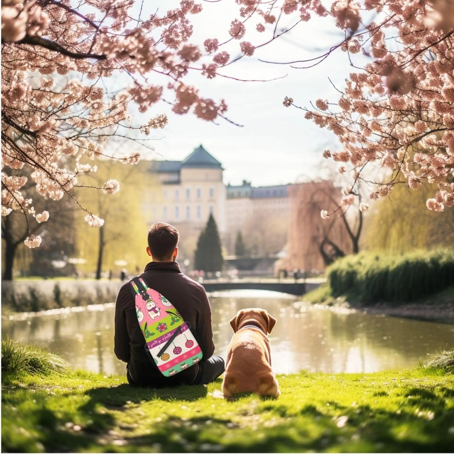 Christmas Checkered bell Crossbody Sling Bag Adjustable Holiday Pattern With Christmas Candies Chest Bag Shoulder Bag Backpack