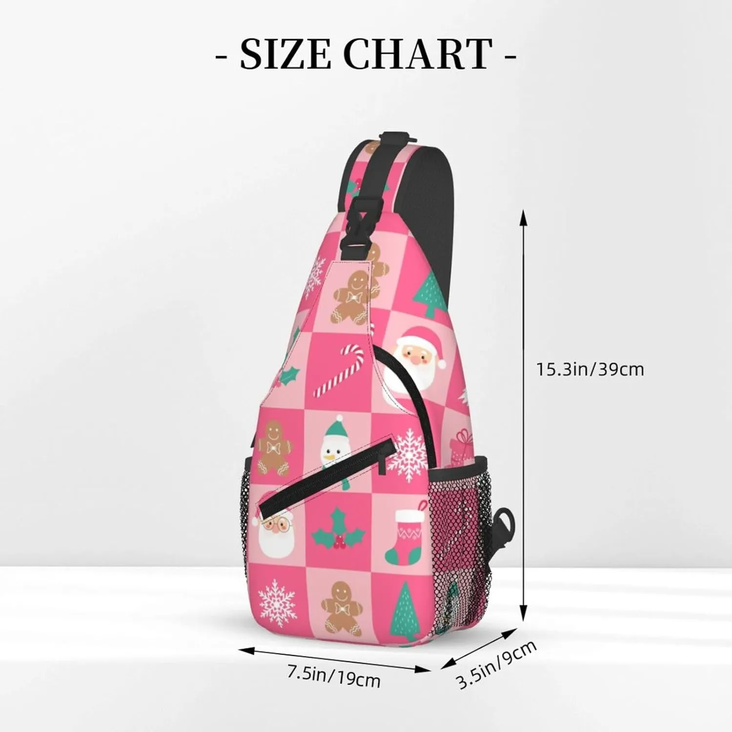 Christmas checkered bell Crossbody Sling Bag Adjustable Holiday Pattern With Christmas Candies Chest Bag Shoulder Bag Backpack