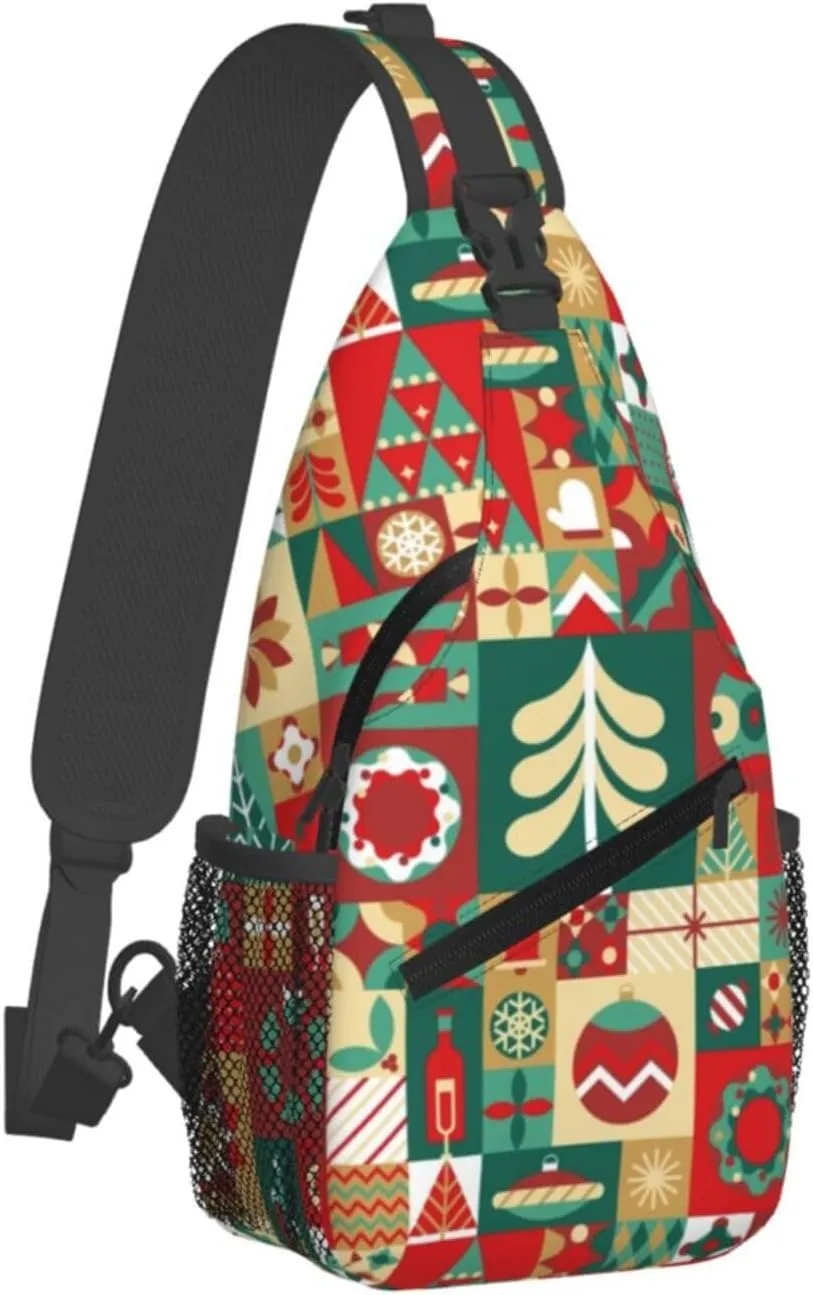 Christmas Checkered Gingerbread Man Crossbody Sling Bag Adjustable Holiday Pattern With Christmas Candies Chest Bag Shoulder Bag Backpack