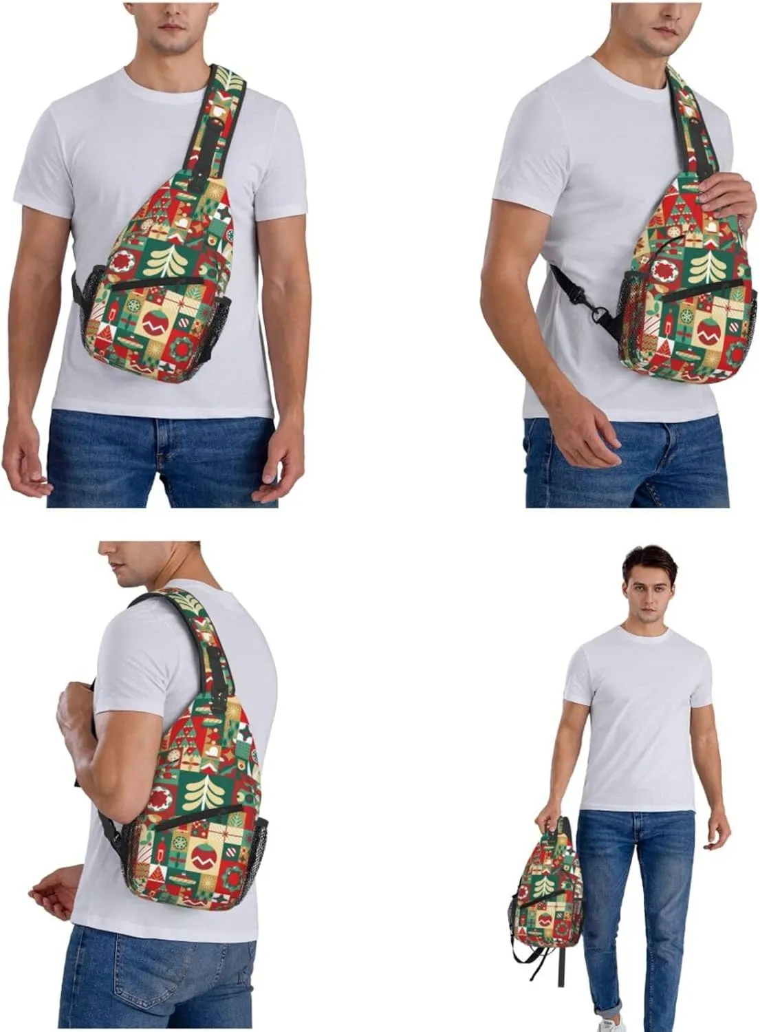 Christmas Checkered Gingerbread Man Crossbody Sling Bag Adjustable Holiday Pattern With Christmas Candies Chest Bag Shoulder Bag Backpack
