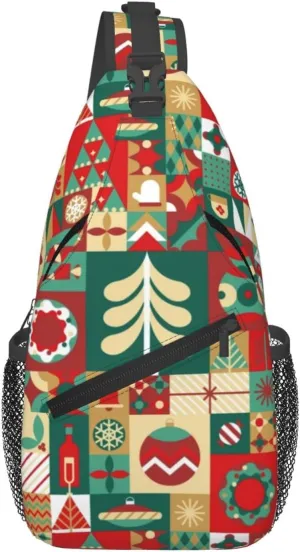 Christmas Checkered Gingerbread Man Crossbody Sling Bag Adjustable Holiday Pattern With Christmas Candies Chest Bag Shoulder Bag Backpack