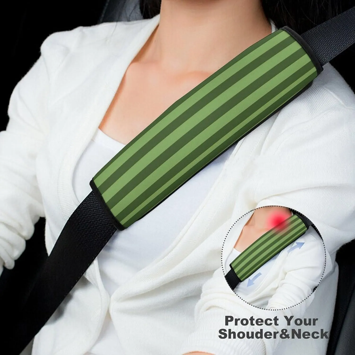 Classic Green Striped Auto Seat Belt Cover 2PCS Universal Car Seat Belt Shoulder Protector Pad, Protect Your Shoulders and Neck for Car Seat Belt, Shoulder Bag, Backpack