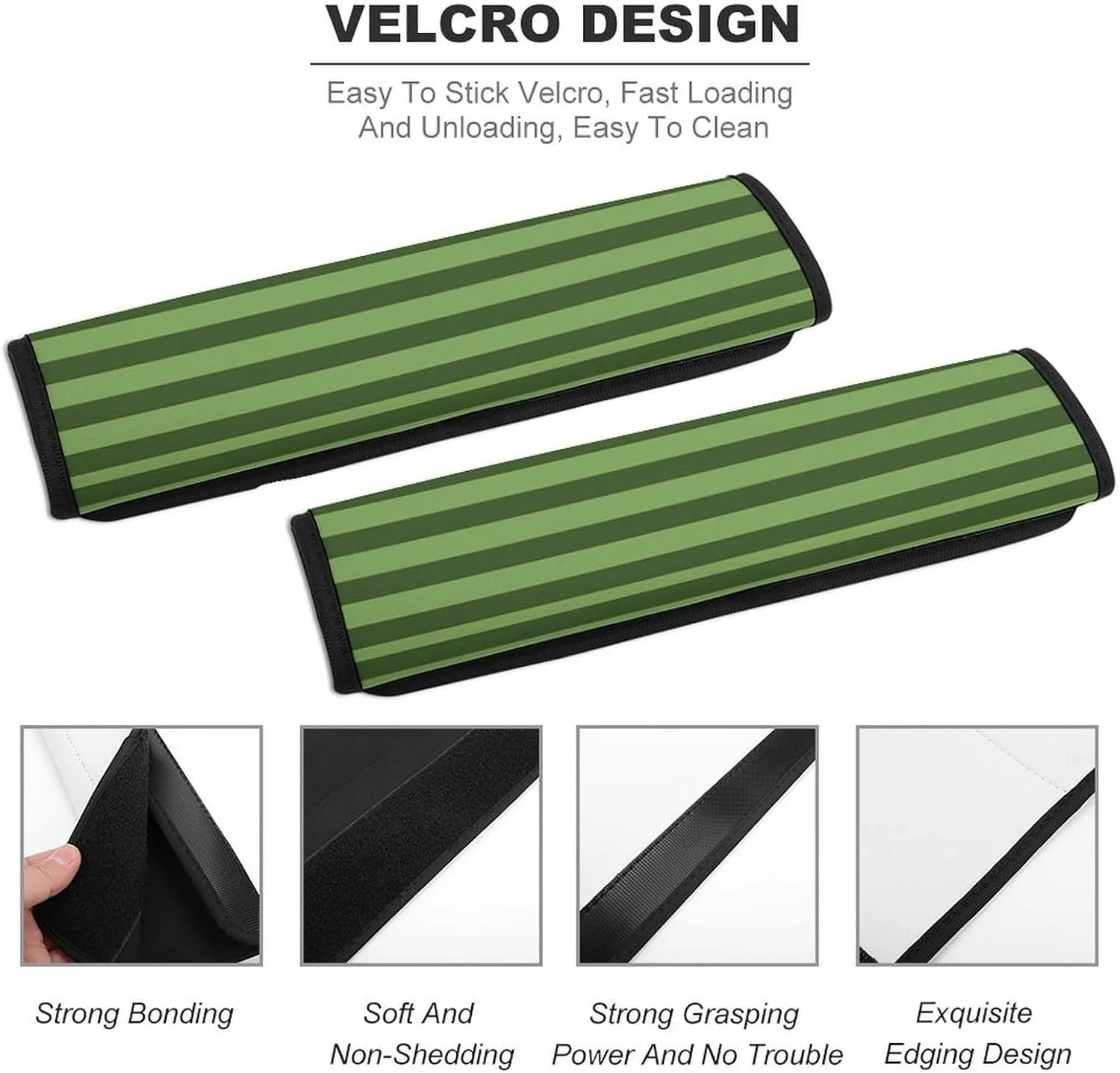 Classic Green Striped Auto Seat Belt Cover 2PCS Universal Car Seat Belt Shoulder Protector Pad, Protect Your Shoulders and Neck for Car Seat Belt, Shoulder Bag, Backpack