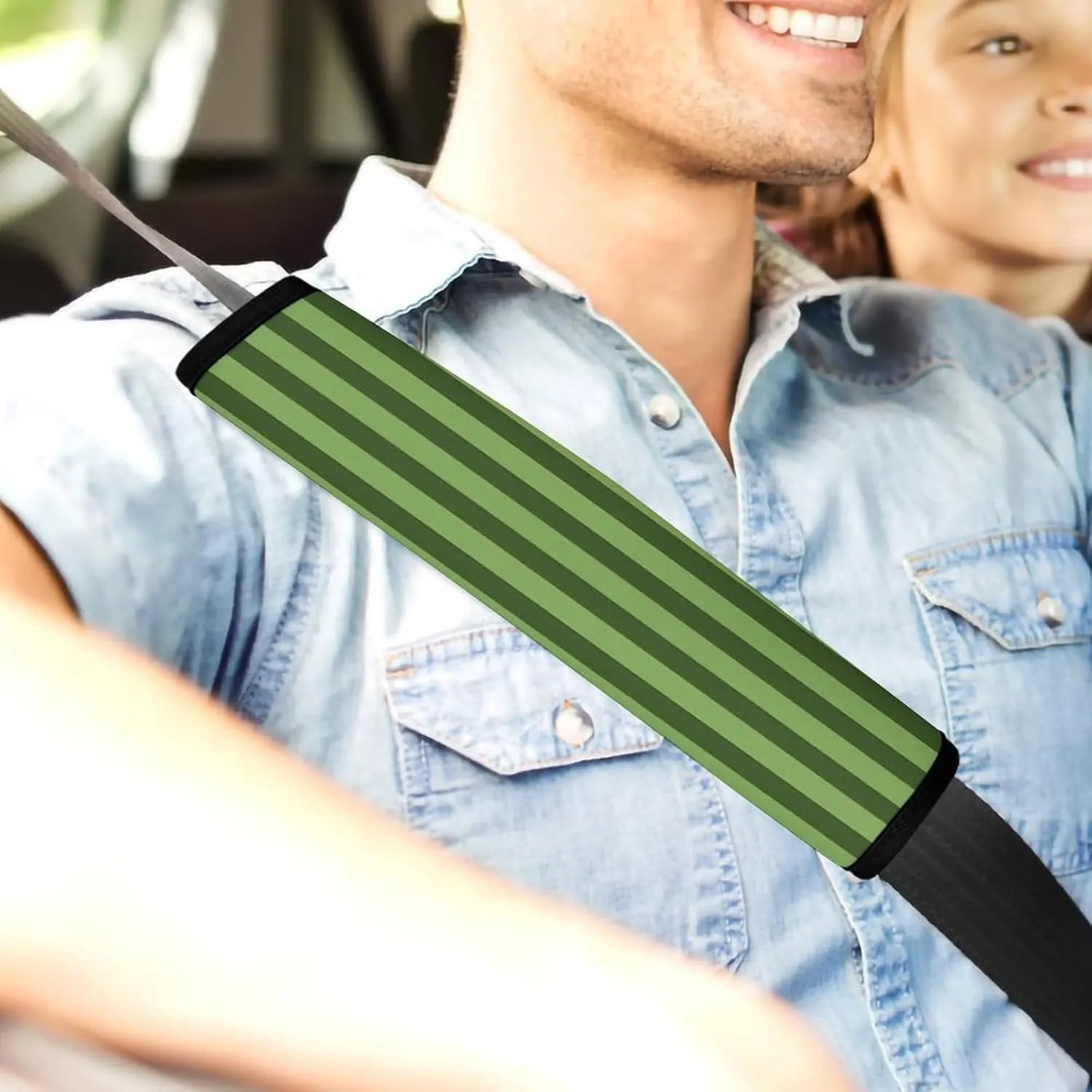 Classic Green Striped Auto Seat Belt Cover 2PCS Universal Car Seat Belt Shoulder Protector Pad, Protect Your Shoulders and Neck for Car Seat Belt, Shoulder Bag, Backpack