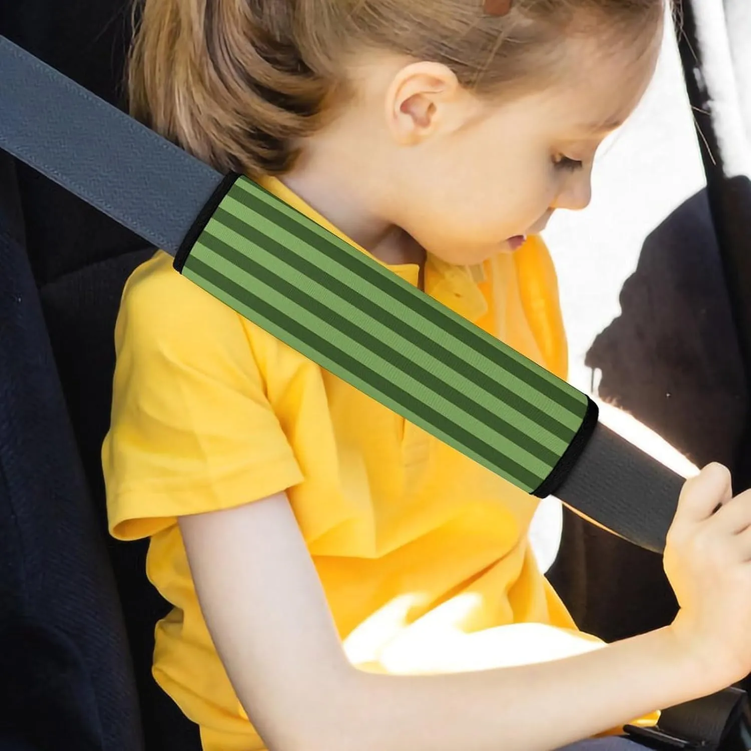Classic Green Striped Auto Seat Belt Cover 2PCS Universal Car Seat Belt Shoulder Protector Pad, Protect Your Shoulders and Neck for Car Seat Belt, Shoulder Bag, Backpack