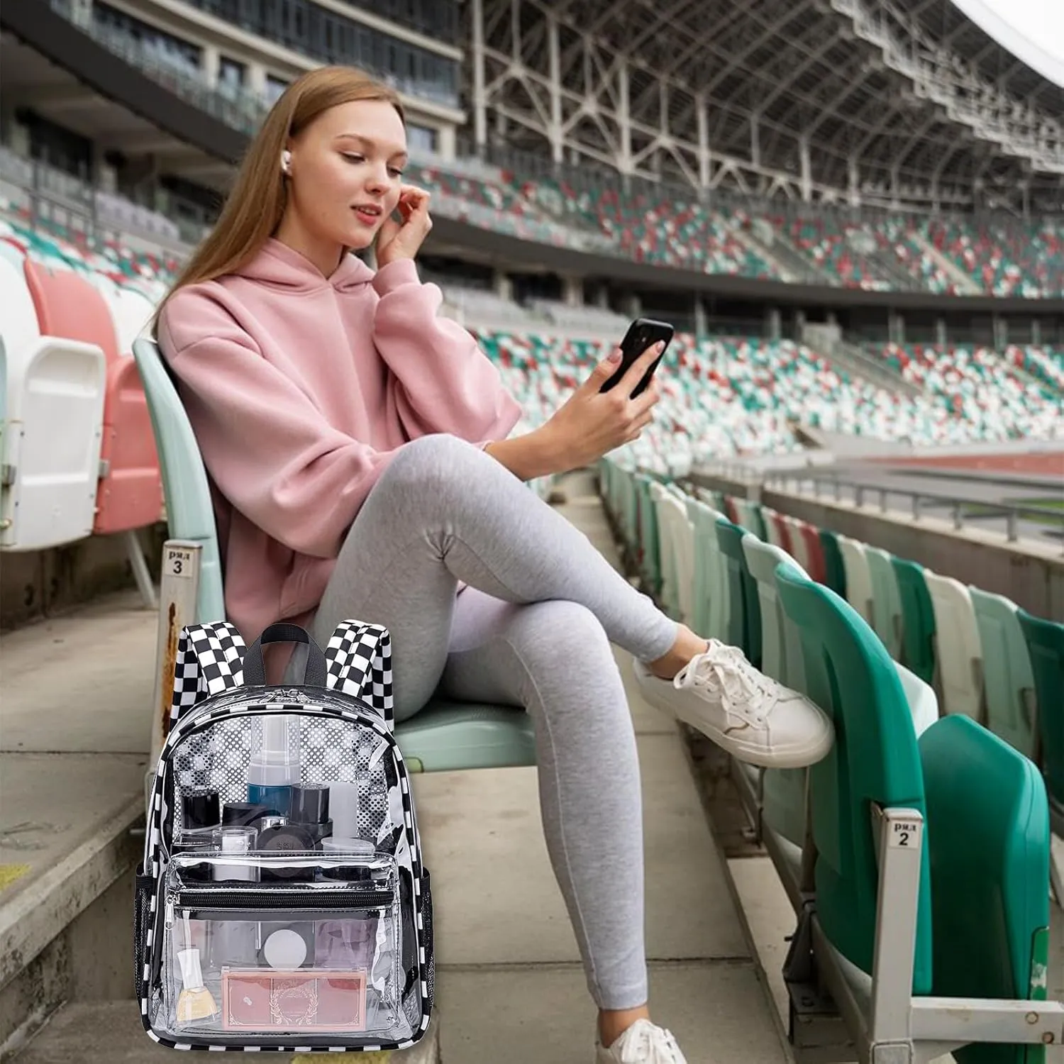 Clear Mini Backpack for Stadium Events 12x12x6 Small Transparent Backpacks Plastic See Through Clear Bag for Concerts Work Festival Security Travel