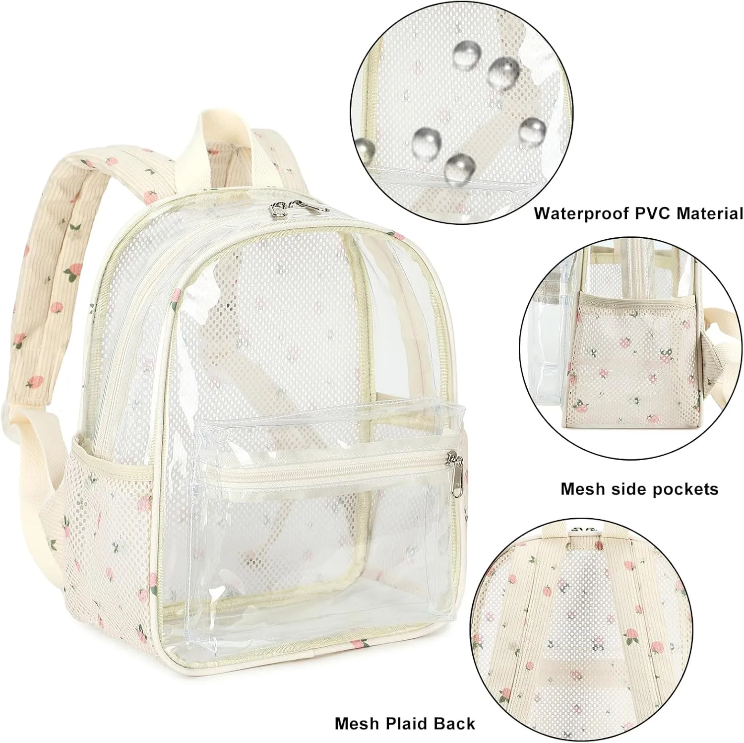 Clear Mini Backpack for Stadium Events 12x12x6 Small Transparent Backpacks Plastic See Through Clear Bag for Concerts Work Festival Security Travel