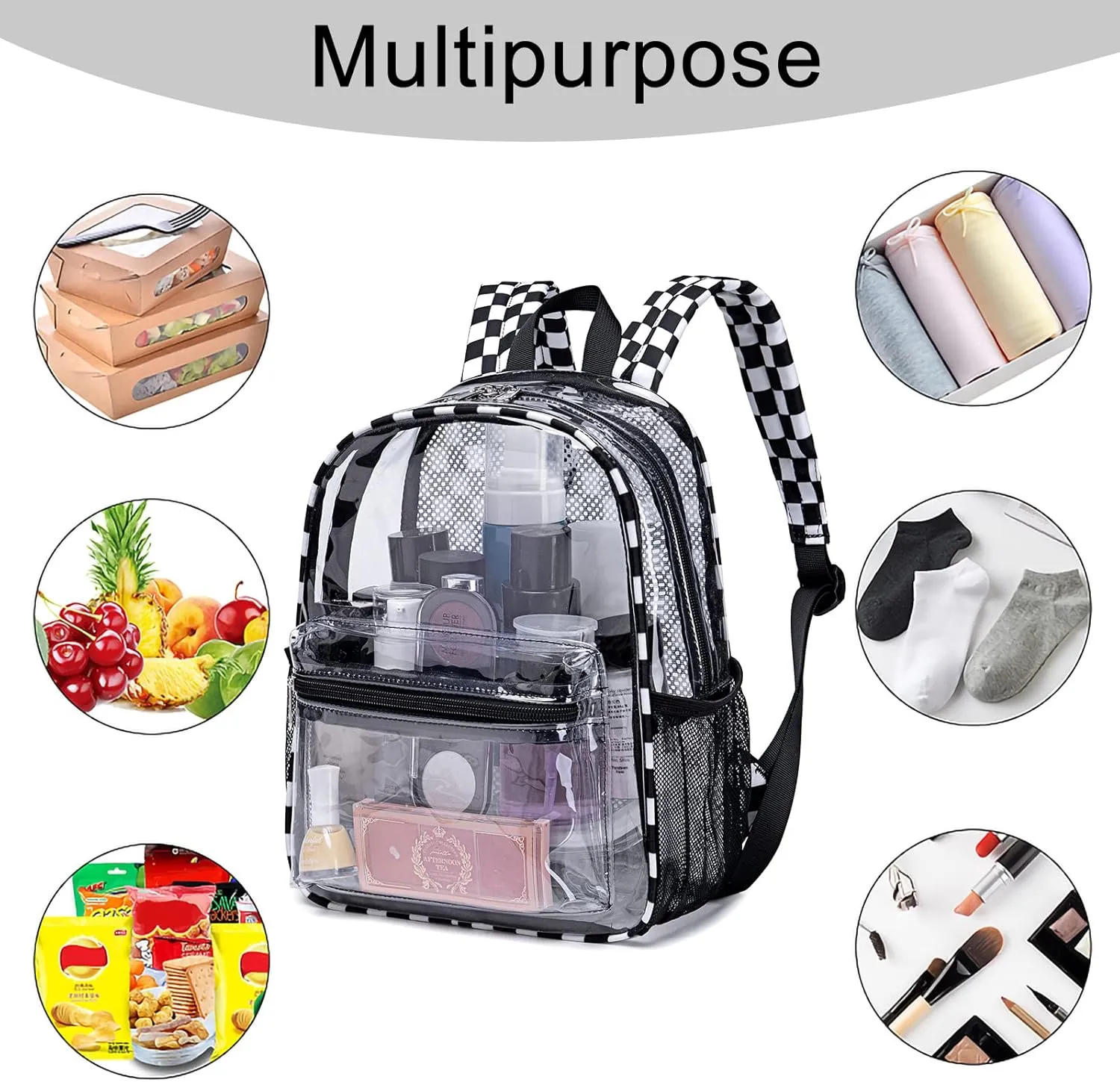 Clear Mini Backpack for Stadium Events 12x12x6 Small Transparent Backpacks Plastic See Through Clear Bag for Concerts Work Festival Security Travel